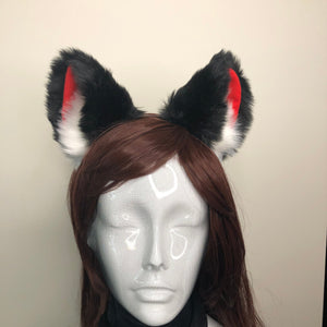 Big Cat Fox ears Kitty Cosplay Headwear Black Red Furry Soft Thick White Fur Inside Animal Headband Costume