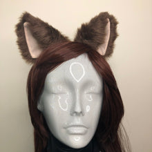 Load image into Gallery viewer, Cat ears Kitty Headwear Dark Brown Furry Beige inside Animal Headband Costume Bow Bells