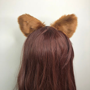 Cat ears Kitty Headwear Brown Furry Pink inside Animal Headband Costume Bow Bells