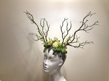 Load image into Gallery viewer, Black Branch Horn Demon Nymph Horn Headdress Antlers green flowers