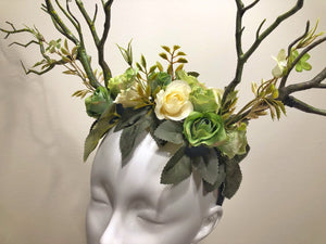 Black Branch Horn Demon Nymph Horn Headdress Antlers green flowers