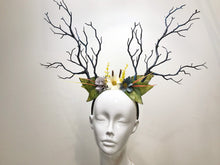 Load image into Gallery viewer, Black Branch Horn Daisy Flowers Nymph Forest Horn Headdress Antlers White Blue Yellow Purple