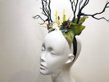 Load image into Gallery viewer, Black Branch Horn Daisy Flowers Nymph Forest Horn Headdress Antlers White Blue Yellow Purple