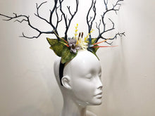 Load image into Gallery viewer, Black Branch Horn Daisy Flowers Nymph Forest Horn Headdress Antlers White Blue Yellow Purple