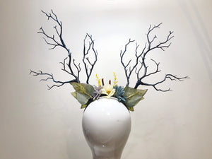 Black Branch Horn Daisy Flowers Nymph Forest Horn Headdress Antlers White Blue Yellow Purple