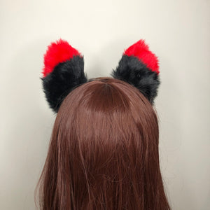 Big Cat ears Kitty Headwear Black Red Furry Pink Inside Animal Headband Costume