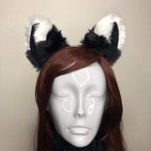 Load image into Gallery viewer, Big Cat Ears Kitty Cosplay Headwear Black White Furry Black Fur Inside Animal Headband Costume