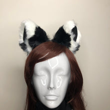 Load image into Gallery viewer, Big Cat Ears Kitty Cosplay Headwear Black White Furry White Fur Inside Animal Headband Costume