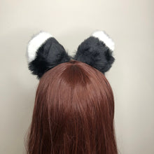 Load image into Gallery viewer, Big Cat Ears Kitty Cosplay Headwear Black White Furry White Fur Inside Animal Headband Costume