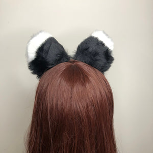 Big Cat Ears Kitty Cosplay Headwear Black White Furry White Fur Inside Animal Headband Costume