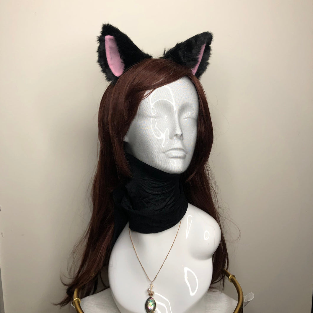 Cat Ears Kitty Cosplay Headwear Black Furry Pink Inside Animal Headband Costume