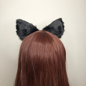 Cat Ears Kitty Cosplay Headwear Black Furry Pink Inside Animal Headband Costume