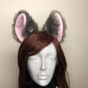 Big Cat ears Kitty Cosplay Headwear Gray Furry Pink Inside Animal Headband Costume