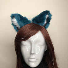 Load image into Gallery viewer, Cat ears Kitty Cosplay Headwear Dark Blue Furry White Fur Inside Animal Headband Costume