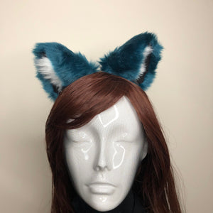 Cat ears Kitty Cosplay Headwear Dark Blue Furry White Fur Inside Animal Headband Costume