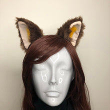 Load image into Gallery viewer, Cat ears Kitty Cosplay Headwear Brown Furry Yellow Fur Inside Animal Headband Costume