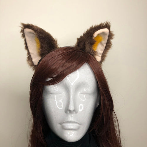 Cat ears Kitty Cosplay Headwear Brown Furry Yellow Fur Inside Animal Headband Costume