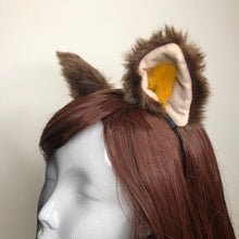 Load image into Gallery viewer, Cat ears Kitty Cosplay Headwear Brown Furry Yellow Fur Inside Animal Headband Costume