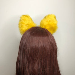 Big Cat ears Kitty Cosplay Headwear Yellow Furry Yellow Fur Inside Animal Headband Costume