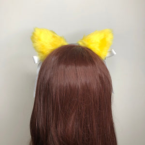 Cat ears Kitty Cosplay Headwear Yellow Furry Animal Headband Costume Silver Bell Bow