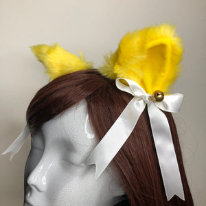 Cat ears Kitty Cosplay Headwear Yellow Furry Animal Headband Costume Silver Bell Bow