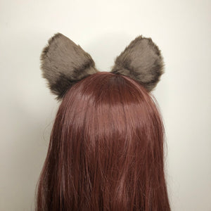 Big Cat ears Kitty Cosplay Headwear Dark Brown Furry White Fur Inside Animal Headband Costume