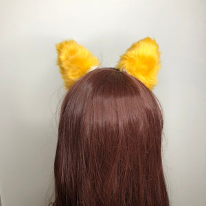 Cat ears Kitty Cosplay Headwear Yellow Furry White Fur Inside Animal Headband Costume