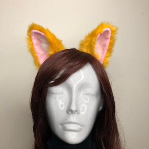 Cat ears Kitty Cosplay Headwear Yellow Furry White Fur Inside Animal Headband Costume