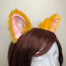 Load image into Gallery viewer, Cat ears Kitty Cosplay Headwear Yellow Furry White Fur Inside Animal Headband Costume