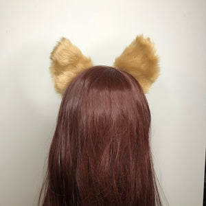 Big Cat ears Kitty Cosplay Headwear Light Brown Furry Pink Inside Animal Headband Costume