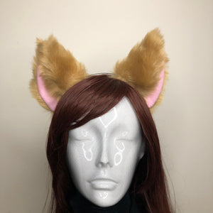 Big Cat ears Kitty Cosplay Headwear Light Brown Furry Pink Inside Animal Headband Costume