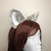 Load image into Gallery viewer, Cat ears Kitty Cosplay Headwear Light Gray Furry White inside Animal Headband Costume