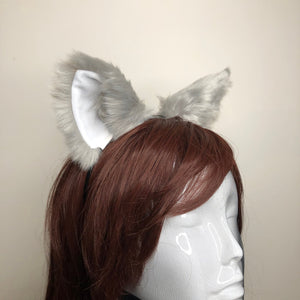 Cat ears Kitty Cosplay Headwear Light Gray Furry White inside Animal Headband Costume