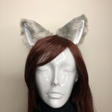 Load image into Gallery viewer, Cat ears Kitty Cosplay Headwear Light Gray Furry White inside Animal Headband Costume