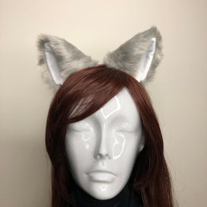 Cat ears Kitty Cosplay Headwear Light Gray Furry White inside Animal Headband Costume