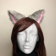 Load image into Gallery viewer, Cat ears Kitty Cosplay Headwear Gray Furry pink Inside Animal Headband Costume