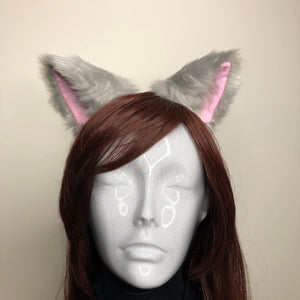 Cat ears Kitty Cosplay Headwear Gray Furry pink Inside Animal Headband Costume