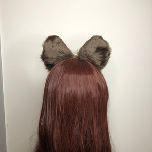 Big Cat Fox Ears Kitty Cosplay Headwear Dark Brown Furry Brown Inside Animal Headband Costume