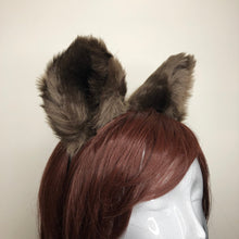 Load image into Gallery viewer, Big Cat Fox Ears Kitty Cosplay Headwear Dark Brown Furry Brown Inside Animal Headband Costume