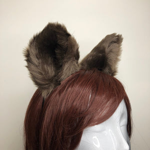 Big Cat Fox Ears Kitty Cosplay Headwear Dark Brown Furry Brown Inside Animal Headband Costume