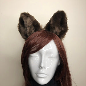 Big Cat Fox Ears Kitty Cosplay Headwear Dark Brown Furry Brown Inside Animal Headband Costume