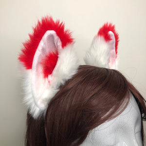 Cat ears Kitty Headwear White/Red Furry Animal Headband Costume Fox Ears