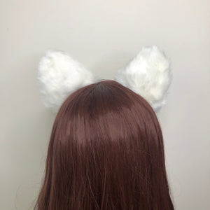 Big Cat ears Kitty Headwear White Furry Beige Fur inside Animal Headband Costume Bow Bells