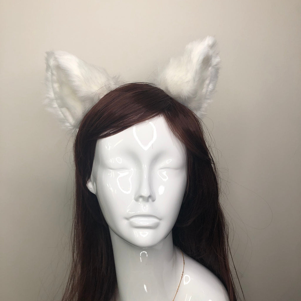 Cat ears Kitty Headwear White Furry White Fur inside Animal Headband Costume Bow Bells