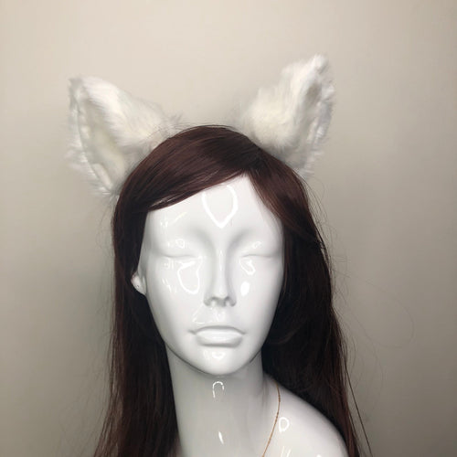 Cat ears Kitty Headwear White Furry White Fur inside Animal Headband Costume Bow Bells