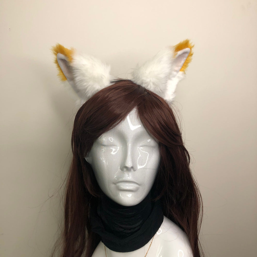 Big Cat ears Kitty Headwear White Furry Bright Yellow on Top Animal Headband Costume