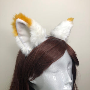 Big Cat ears Kitty Headwear White Furry Bright Yellow on Top Animal Headband Costume