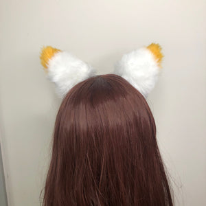 Big Cat ears Kitty Headwear White Furry Bright Yellow on Top Animal Headband Costume