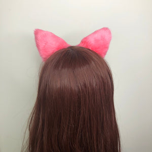 Cat ears Kitty Headwear Pink Furry Light Pink inside Animal Headband Costume Bow Bells