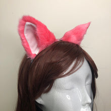 Load image into Gallery viewer, Cat ears Kitty Headwear Pink Furry Light Pink inside Animal Headband Costume Bow Bells